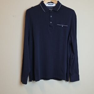 Mark Law Luxury Men's Dark Navy Long-Sleeve Polo with Contrast Collar Size XXL